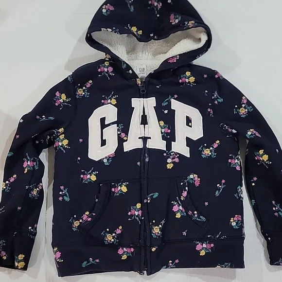 Gap floral full zip fleece lined hoodie Girls size 8 - Picture 1 of 7